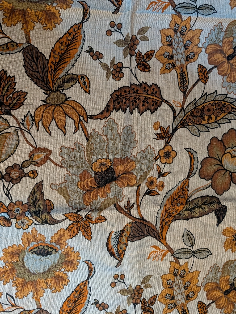 Vintage Floral Fabric in Gold, Brown, Cream